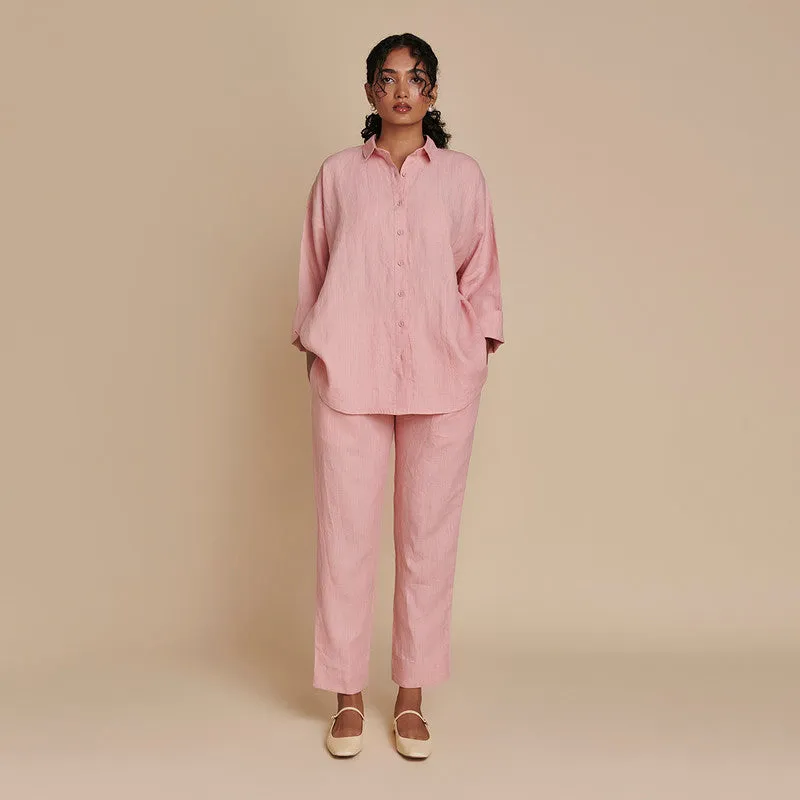 Linen Oversized Co Ord Set | Flared | Pink