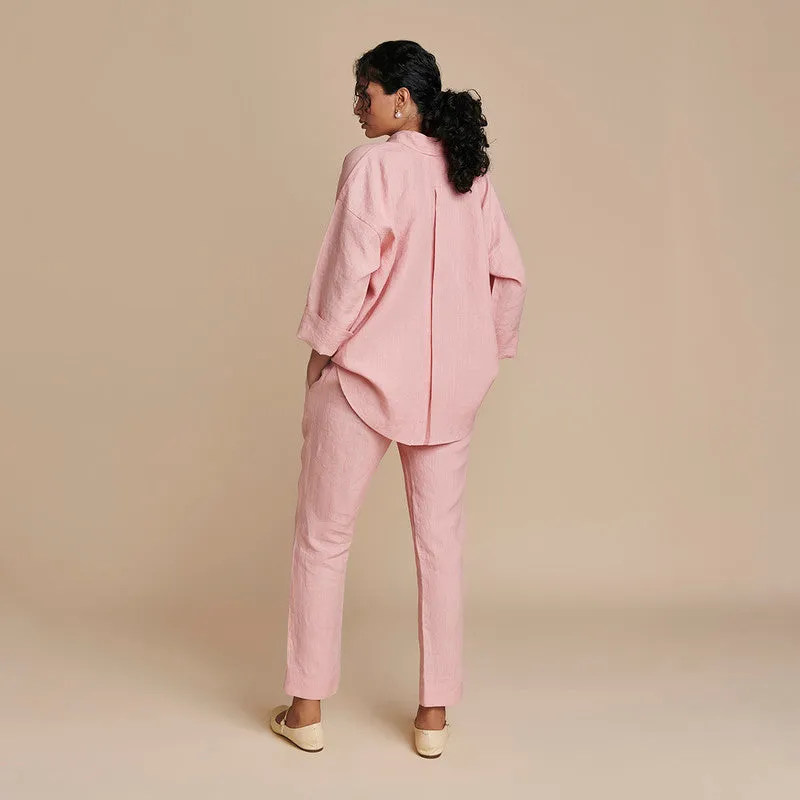 Linen Oversized Co Ord Set | Flared | Pink