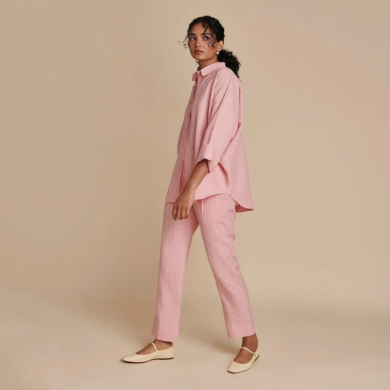 Linen Oversized Co Ord Set | Flared | Pink