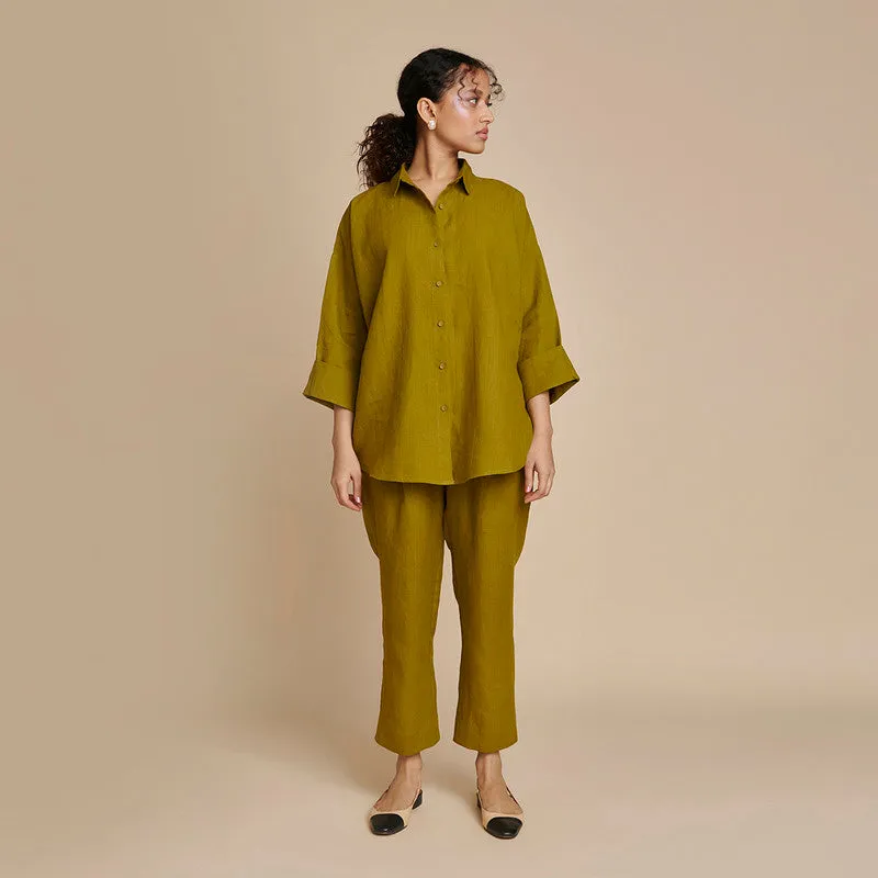 Linen Oversized Flared Shirt for Women | Green