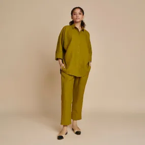 Linen Oversized Flared Shirt for Women | Green