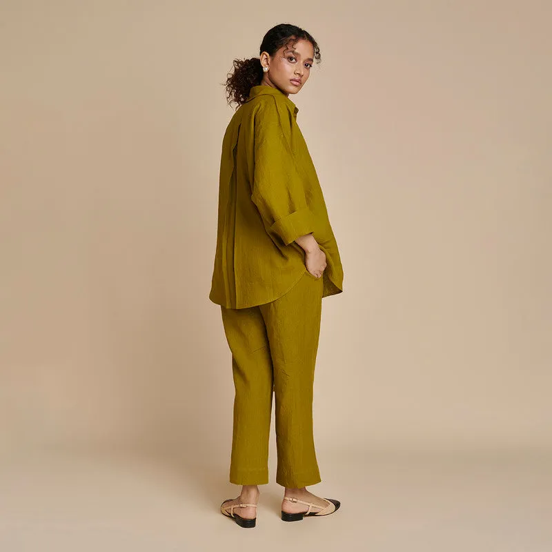 Linen Oversized Flared Shirt for Women | Green