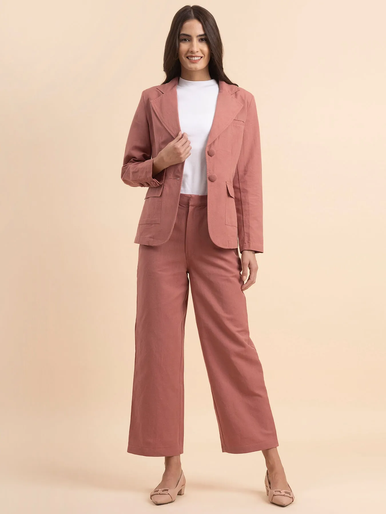 Linen Wide-Leg Trousers - Dusty Pink