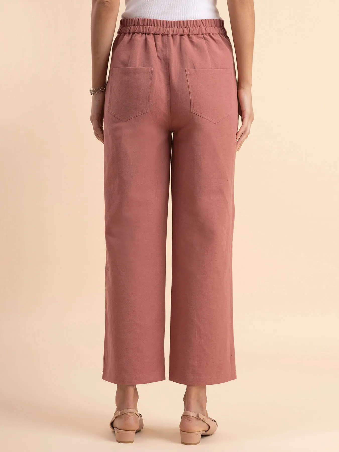 Linen Wide-Leg Trousers - Dusty Pink