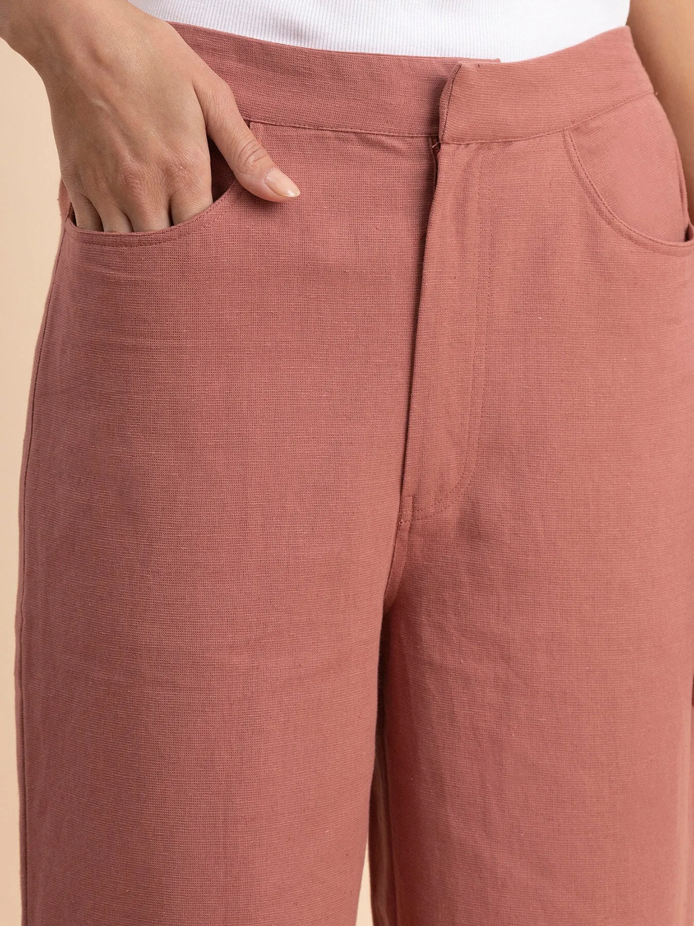 Linen Wide-Leg Trousers - Dusty Pink