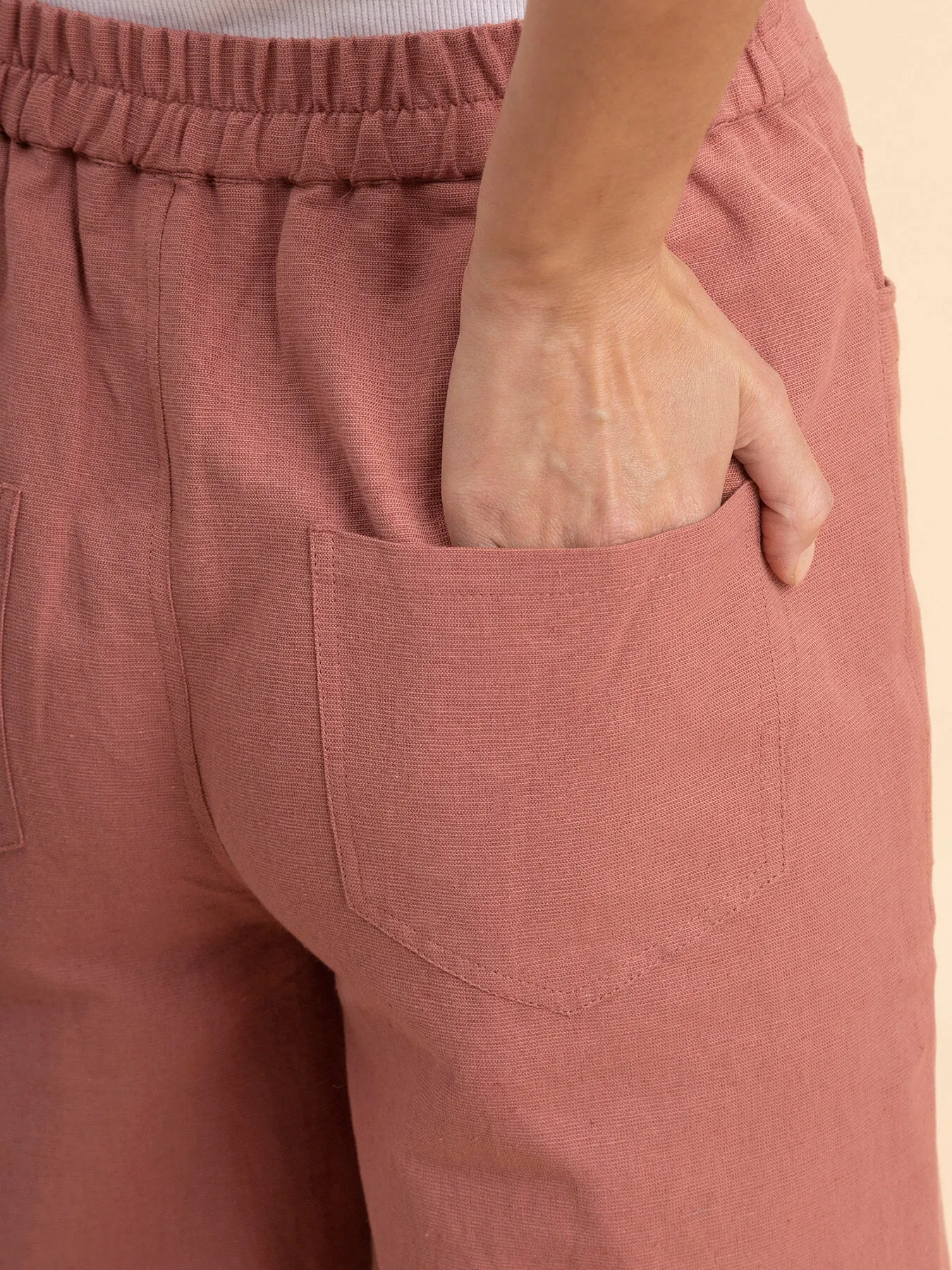 Linen Wide-Leg Trousers - Dusty Pink