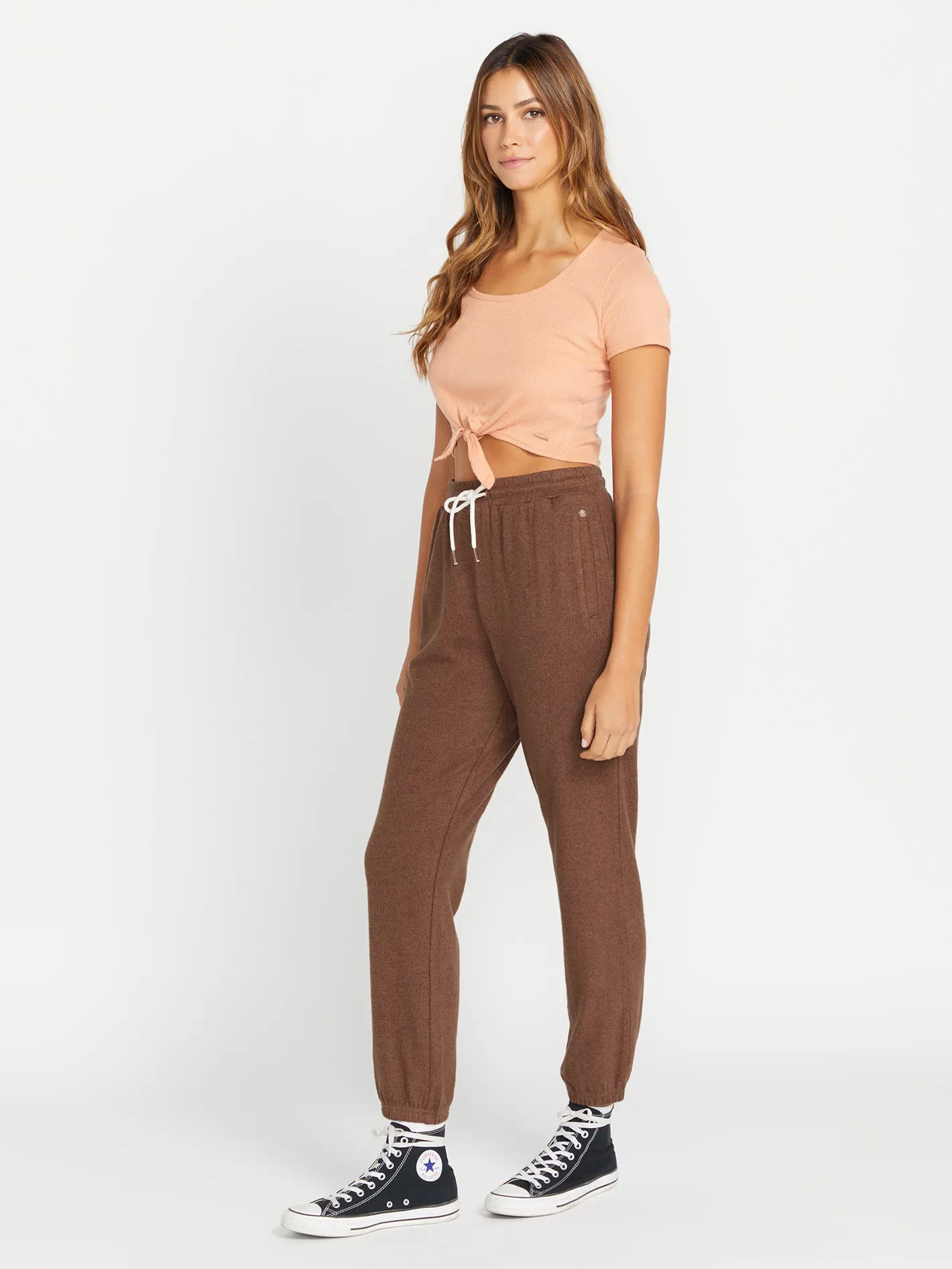 Lived in Lounge Elastic Waist Fleece Pants - Chocolate