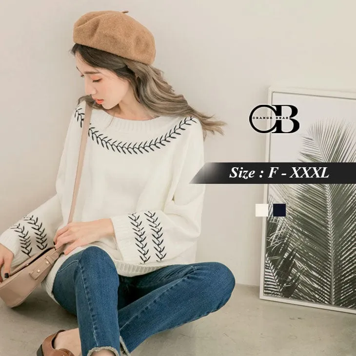 LONG SLEEVE EMBROIDERED KNITS TOPS