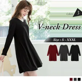 LONG SLEEVE V-NECK KNITWEAR DRESS