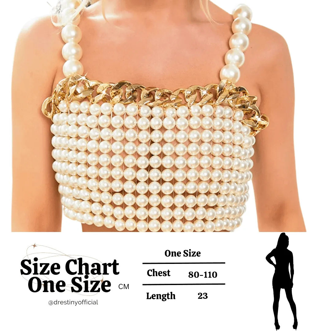 Luxury White Pearl Crop Top with Gold Metal Chain