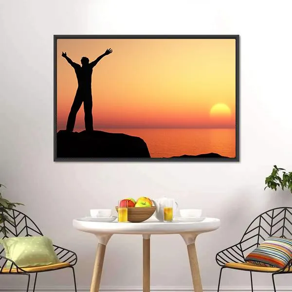 Man Greeting Sun Canvas Wall Art