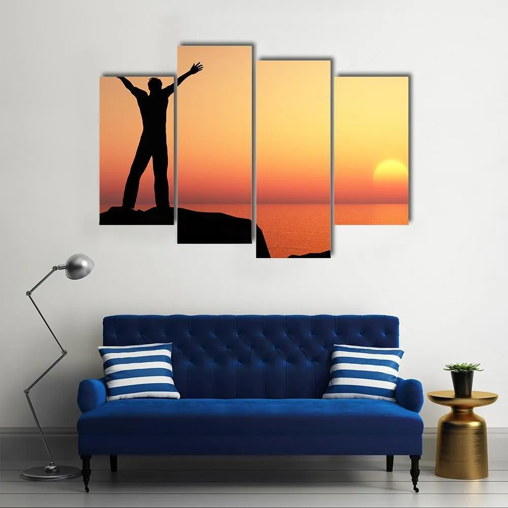 Man Greeting Sun Canvas Wall Art