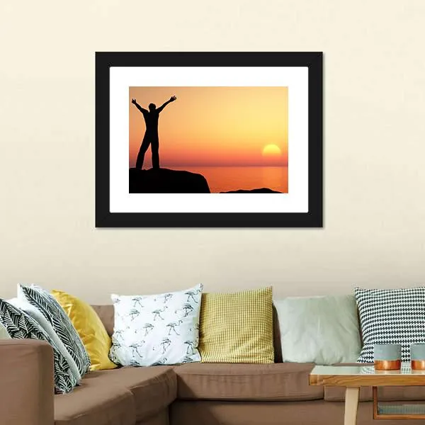 Man Greeting Sun Canvas Wall Art