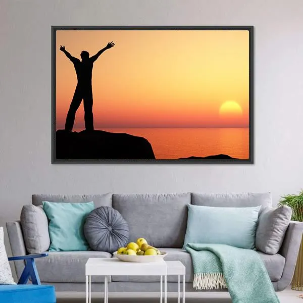 Man Greeting Sun Canvas Wall Art