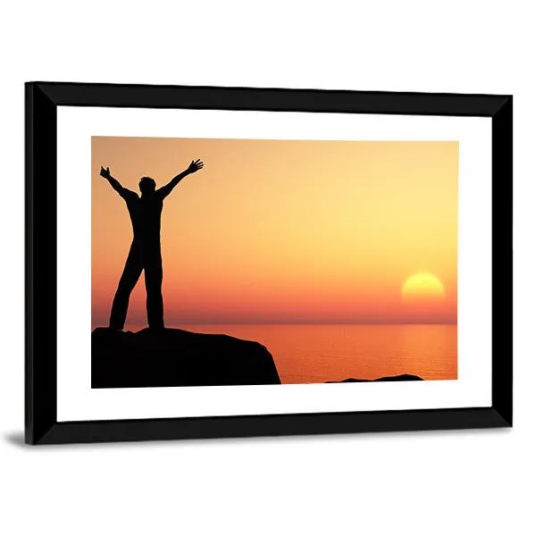 Man Greeting Sun Canvas Wall Art