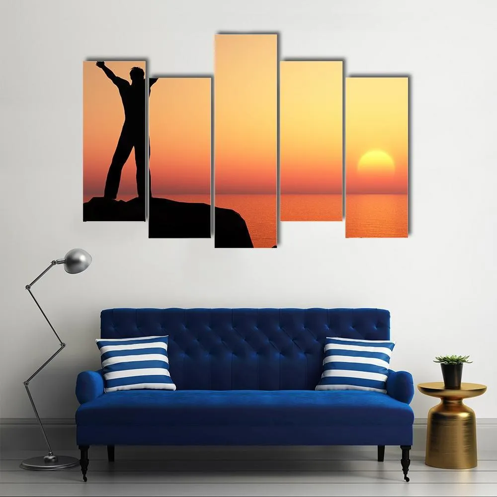 Man Greeting Sun Canvas Wall Art