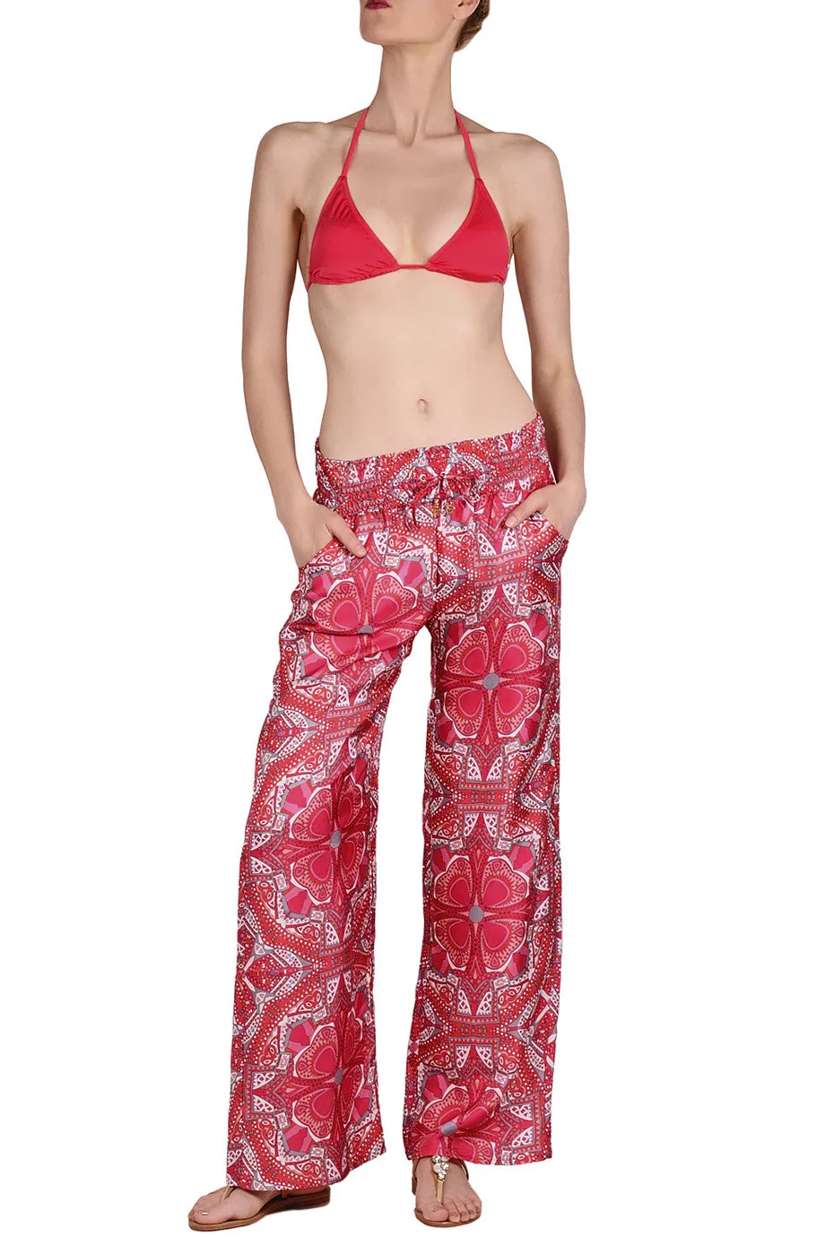 MANOLA Coral Print Silk Pants