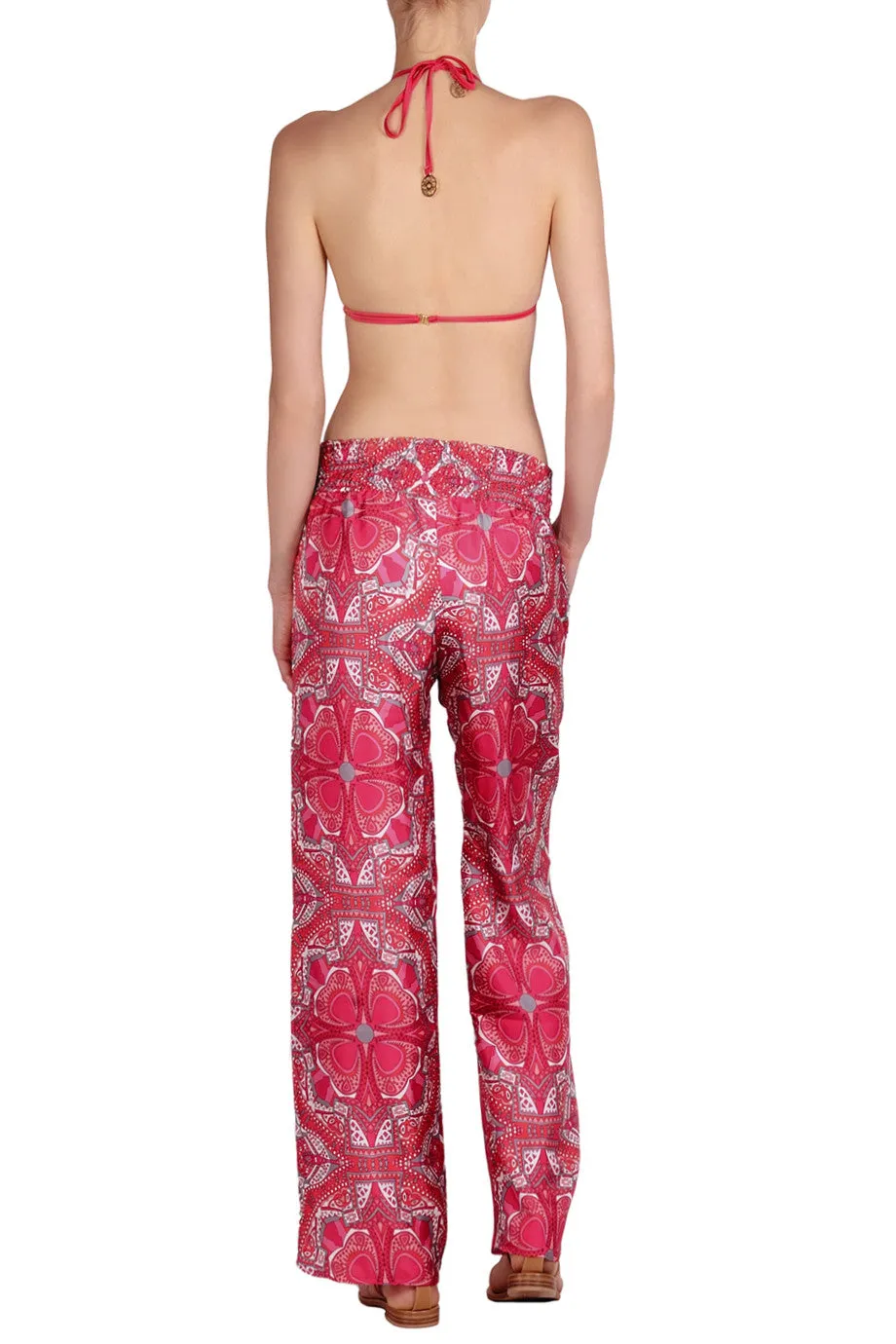 MANOLA Coral Print Silk Pants