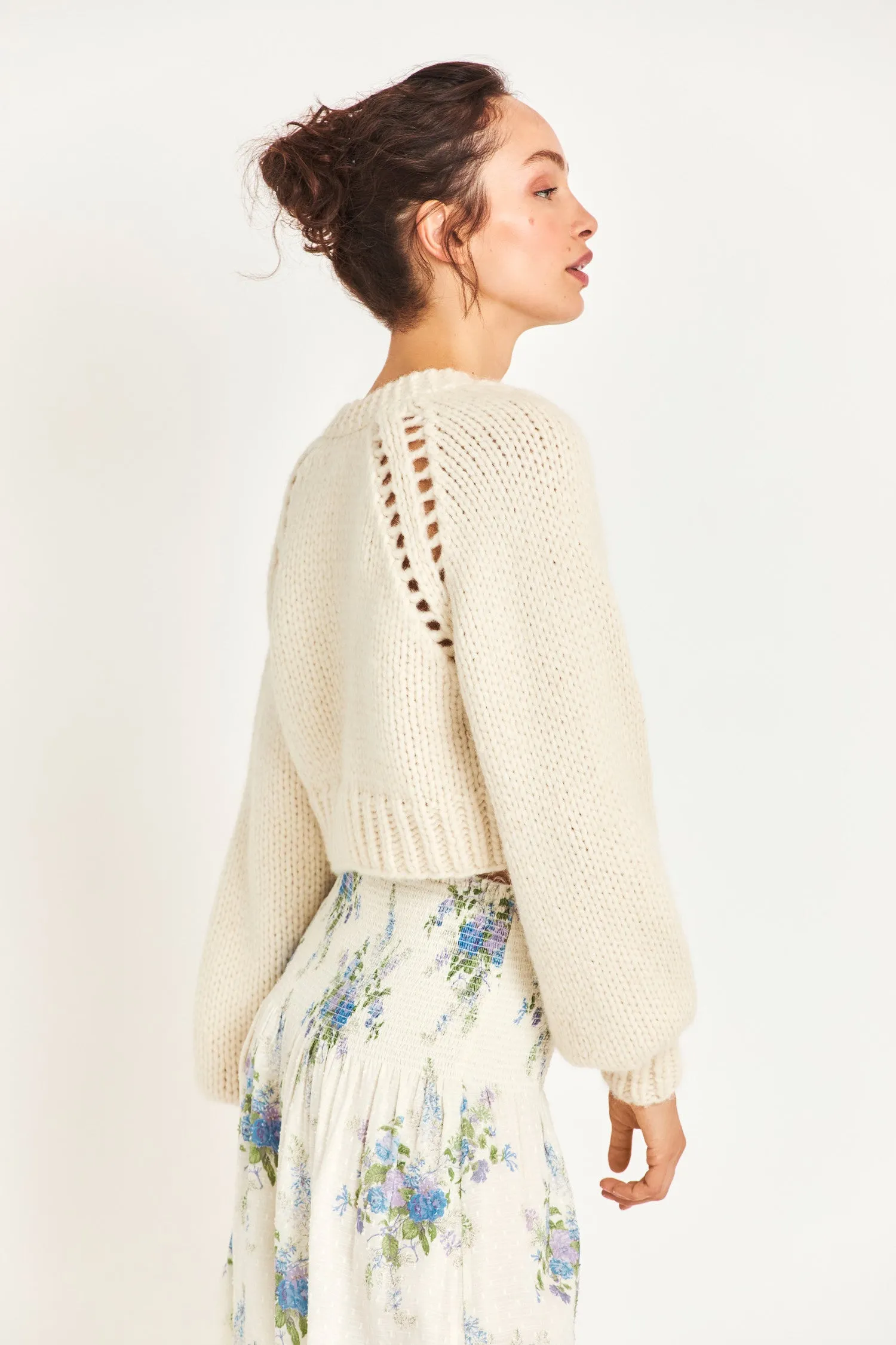 Marshe Crop Cardigan - ANTIQUE WHITE