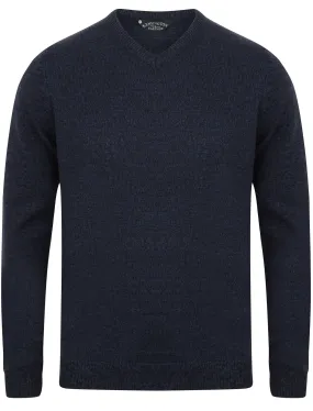 Martel V Neck Wool Blend Jumper In Dark Navy / Black - Kensington Eastside