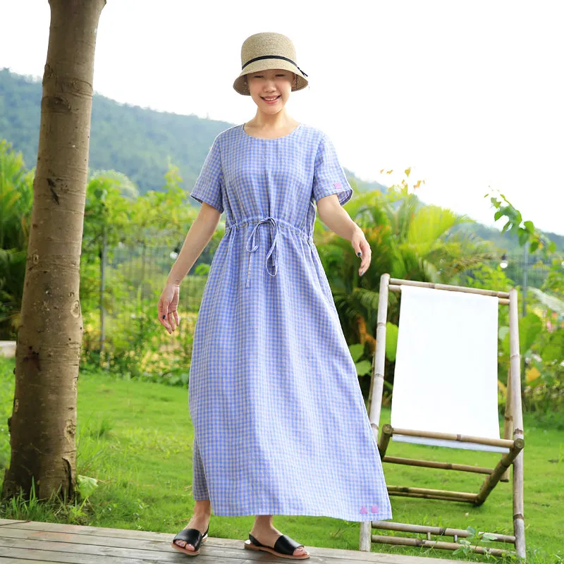 Maxi Casual Dress Summer Blue Women Linen Bridemaid Dresses Z973103