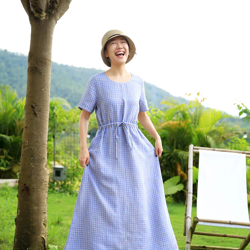 Maxi Casual Dress Summer Blue Women Linen Bridemaid Dresses Z973103