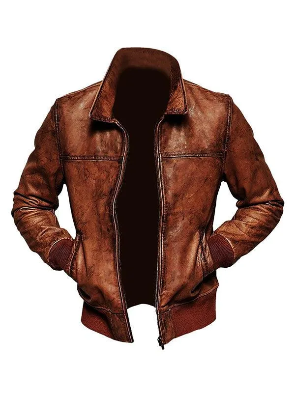 Men Vintage Casual Distressed Real Leather jacket- Tan Brown