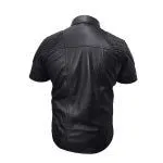 Mens Black Leather Police Uniform Style Shirt Quilted Shoulder - PSHS2