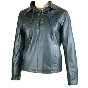 Mens Black Sheep Lamb Leather Pullover Shirt - Pull1