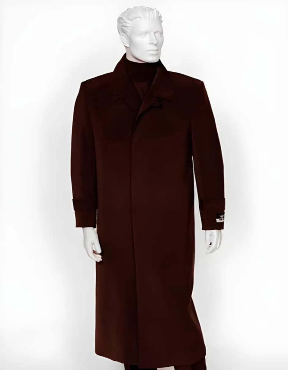 Mens Burgundy 4 Buttons Full Length All Weather Coat Duster Maxi Coat