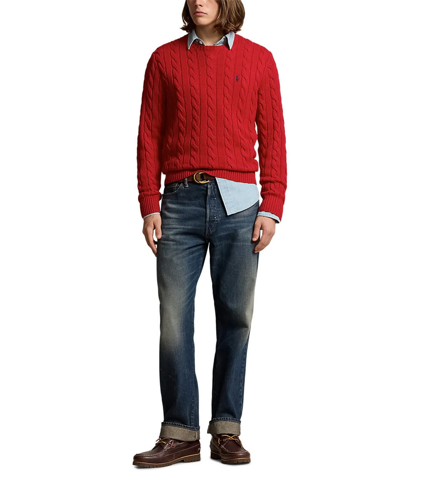 Men's Cable-Knit Cotton Sweater Park Avenue Red