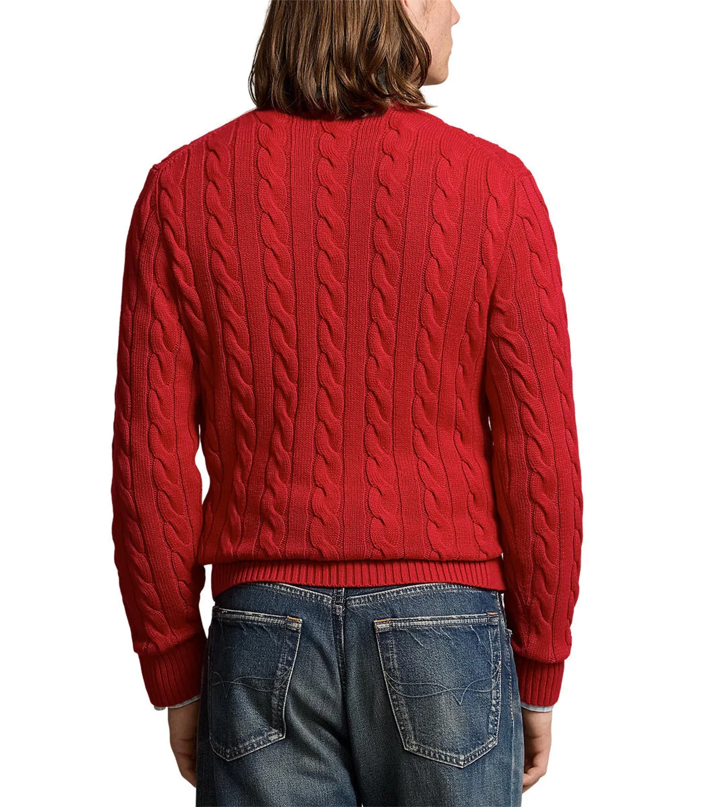 Men's Cable-Knit Cotton Sweater Park Avenue Red