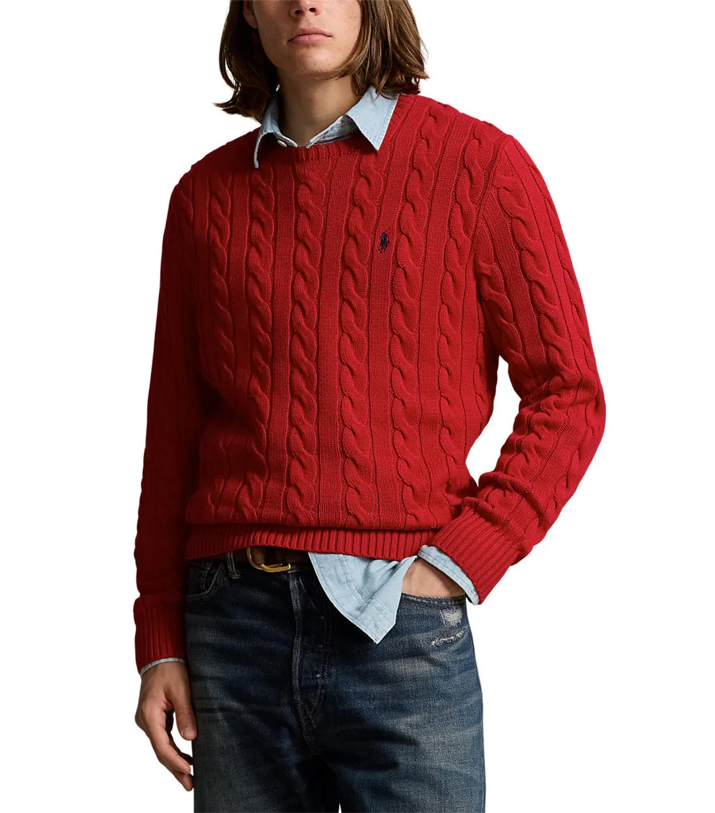 Men's Cable-Knit Cotton Sweater Park Avenue Red