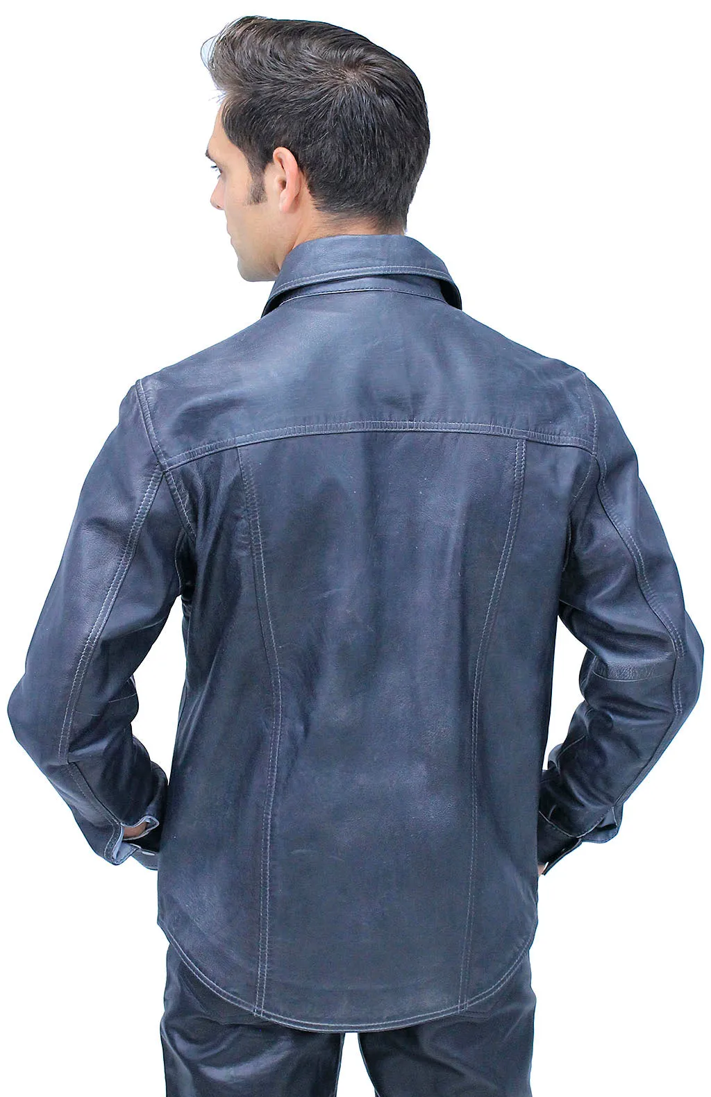 Men's Charcoal Gray Leather Shirt #MS24806GGY