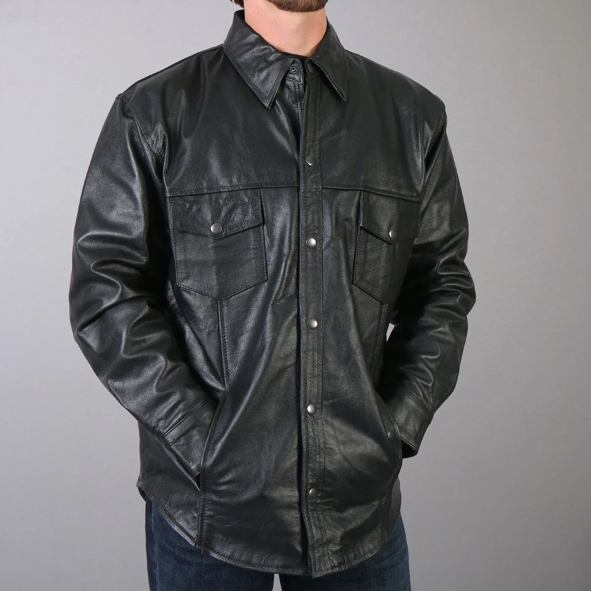 Men's Leather Biker Shirt, LCS1001-HL