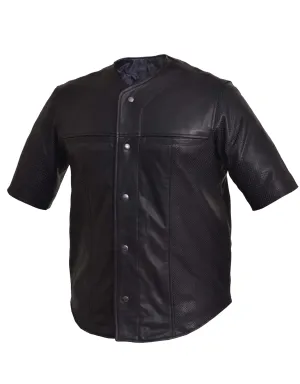 Men's Leather Perforated Half Sleeve Baseball Shirt