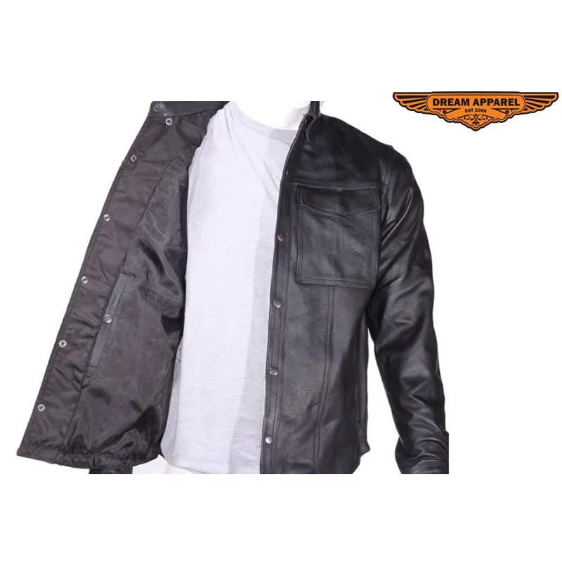 Men's Leather Shirt With Snap On Cuffs