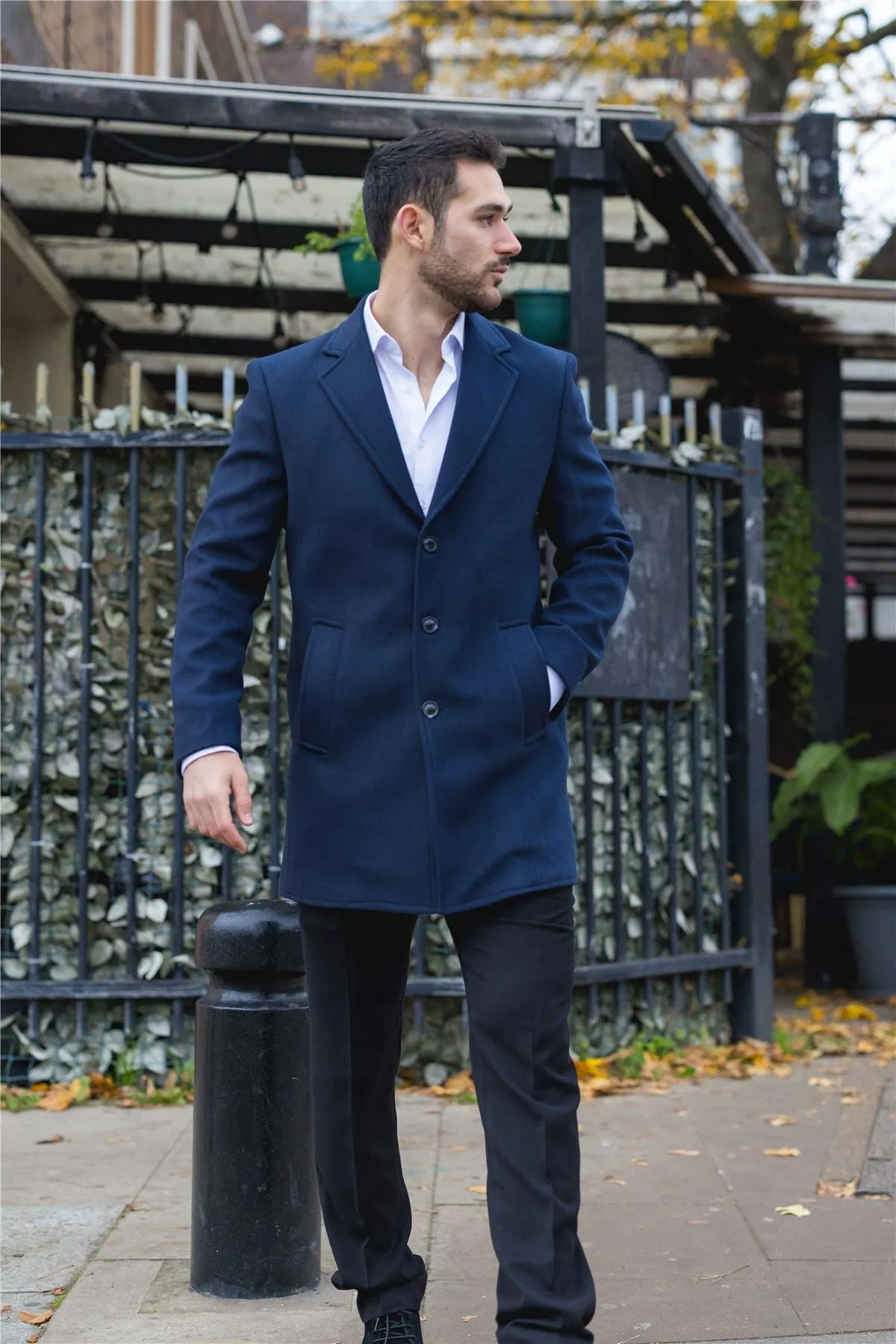 Men's Overcoat Notched Lapel Collar Wool Blend Classic Trench Coat Winter Jacket