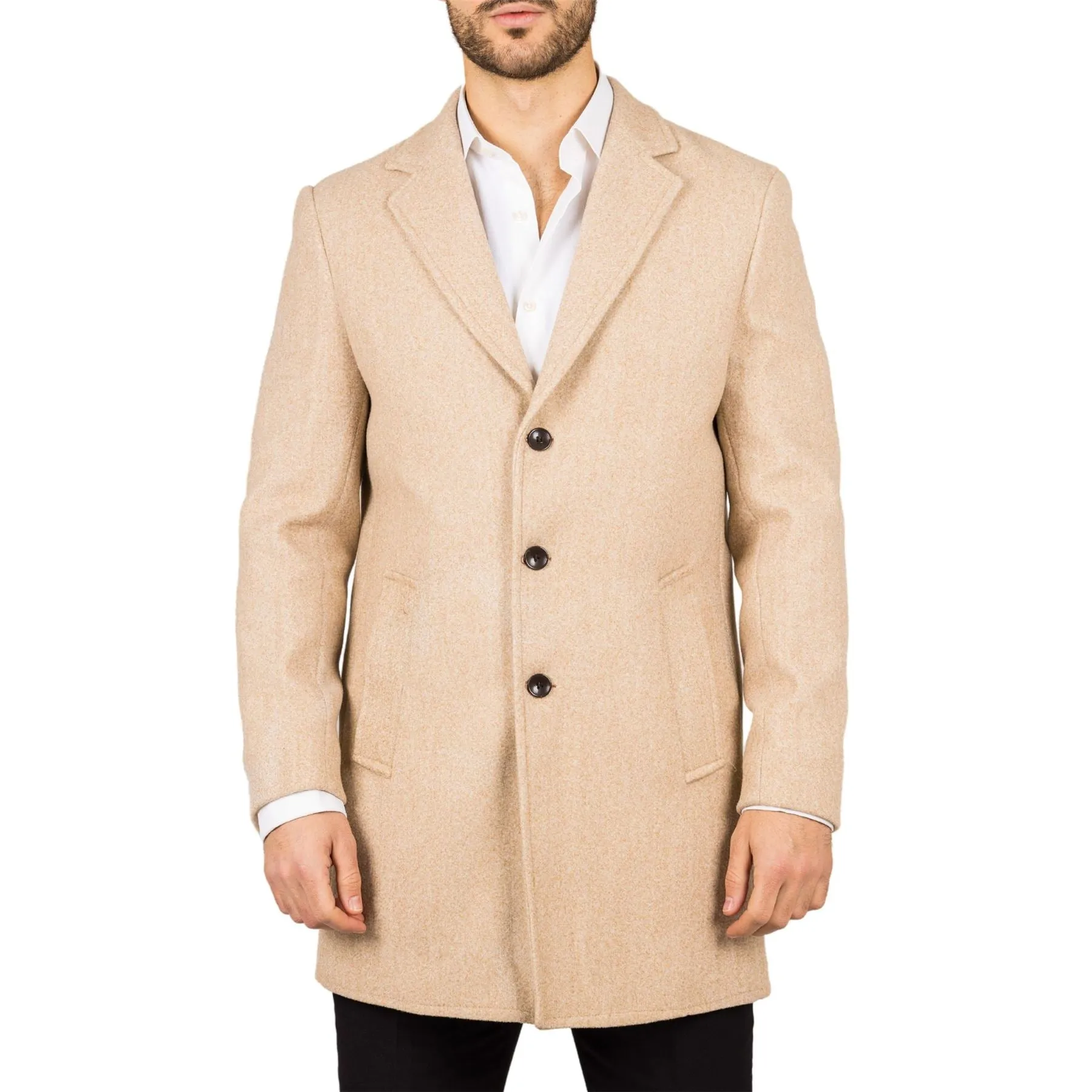 Men's Overcoat Notched Lapel Collar Wool Blend Classic Trench Coat Winter Jacket