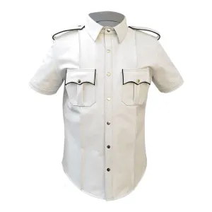 Mens Police Uniform Style Shirt White Cow Leather - (Pshs-Wht)