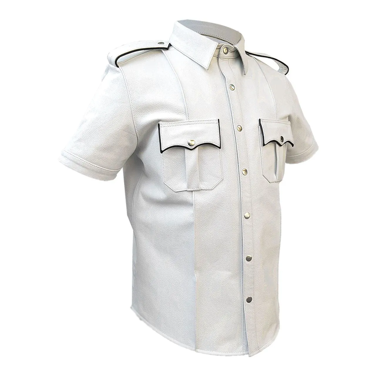 Mens Police Uniform Style Shirt White Cow Leather - (Pshs-Wht)