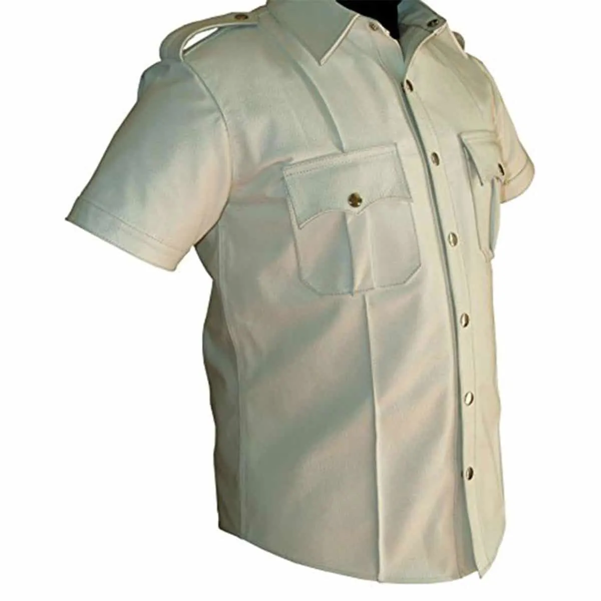 Mens Police Uniform Style Shirt White Cow Leather - (Pshs-Wht)