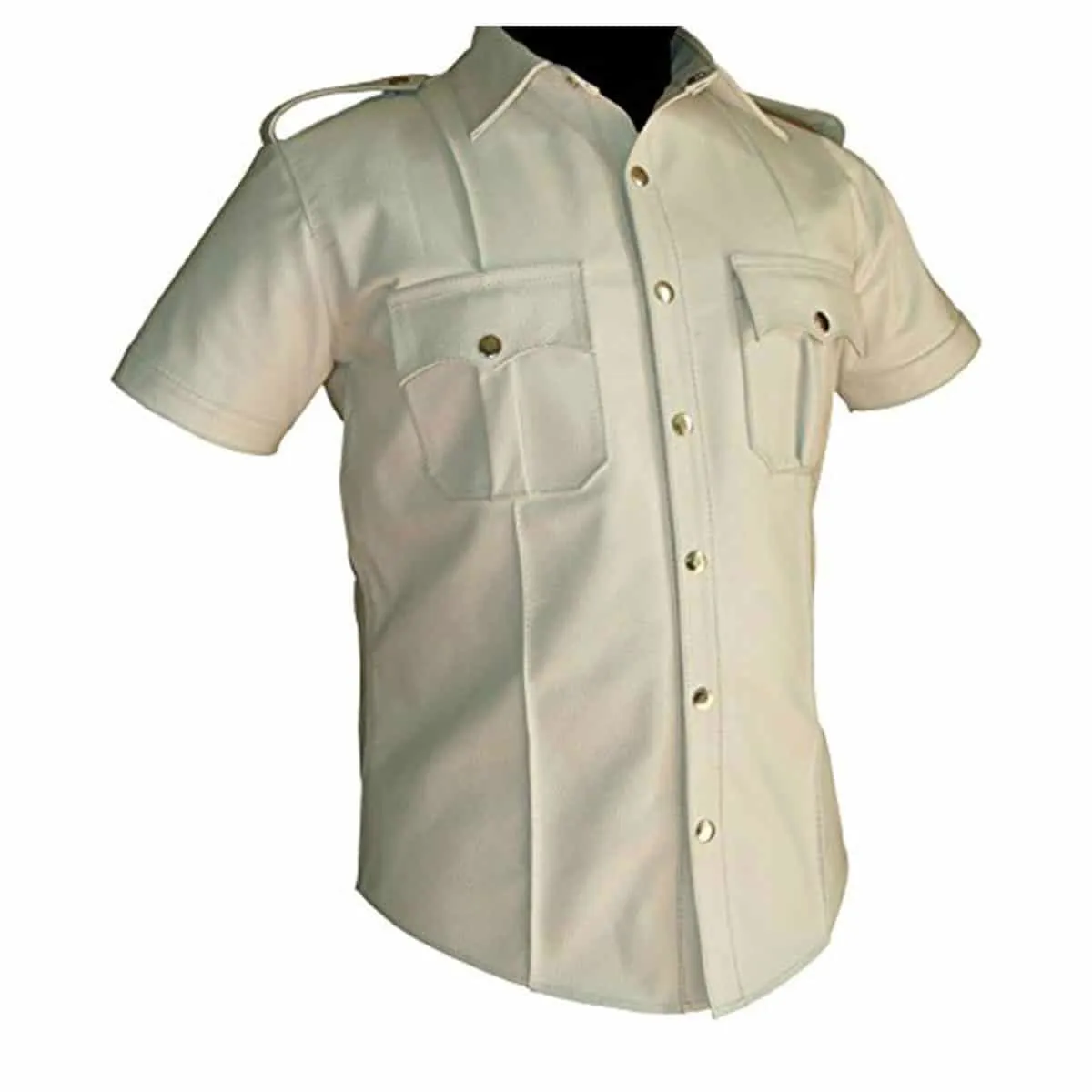 Mens Police Uniform Style Shirt White Cow Leather - (Pshs-Wht)