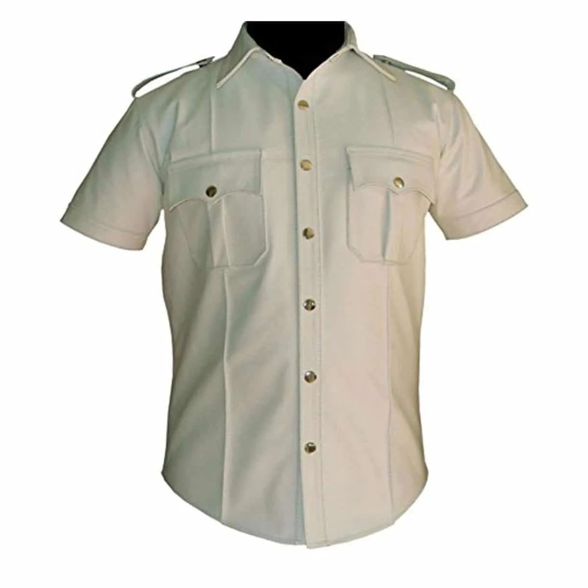 Mens Police Uniform Style Shirt White Cow Leather - (Pshs-Wht)