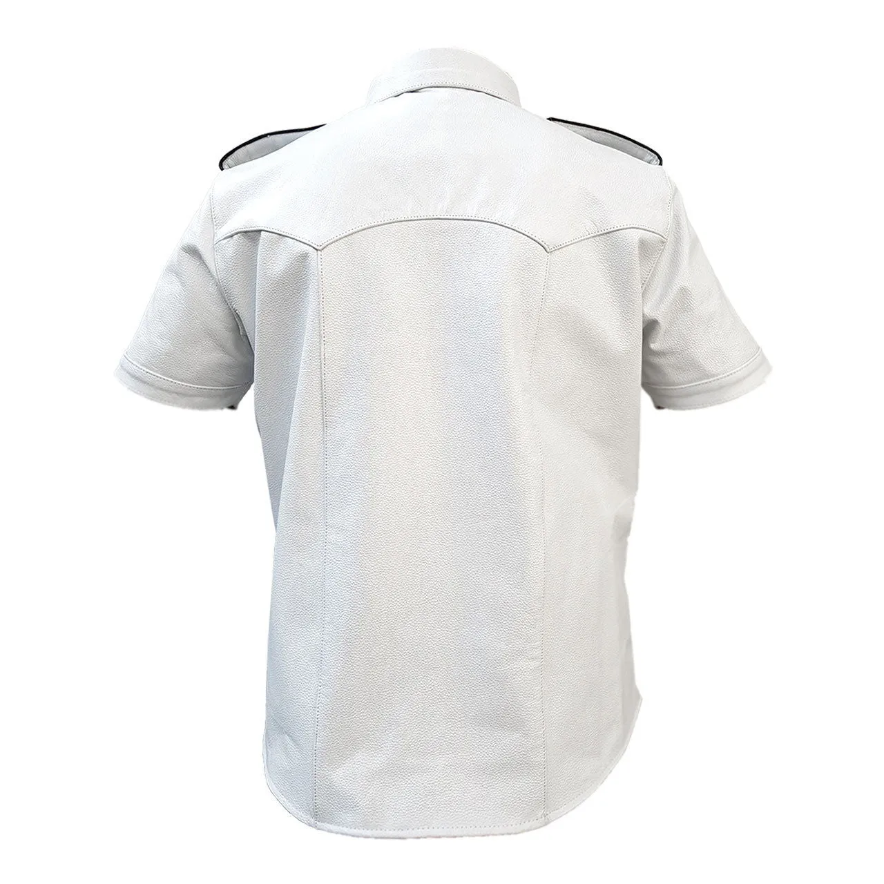 Mens Police Uniform Style Shirt White Cow Leather - (Pshs-Wht)