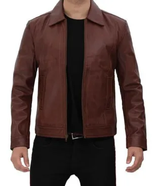 Men's Stylish Brown Pebbled Lambskin Leather Jacket