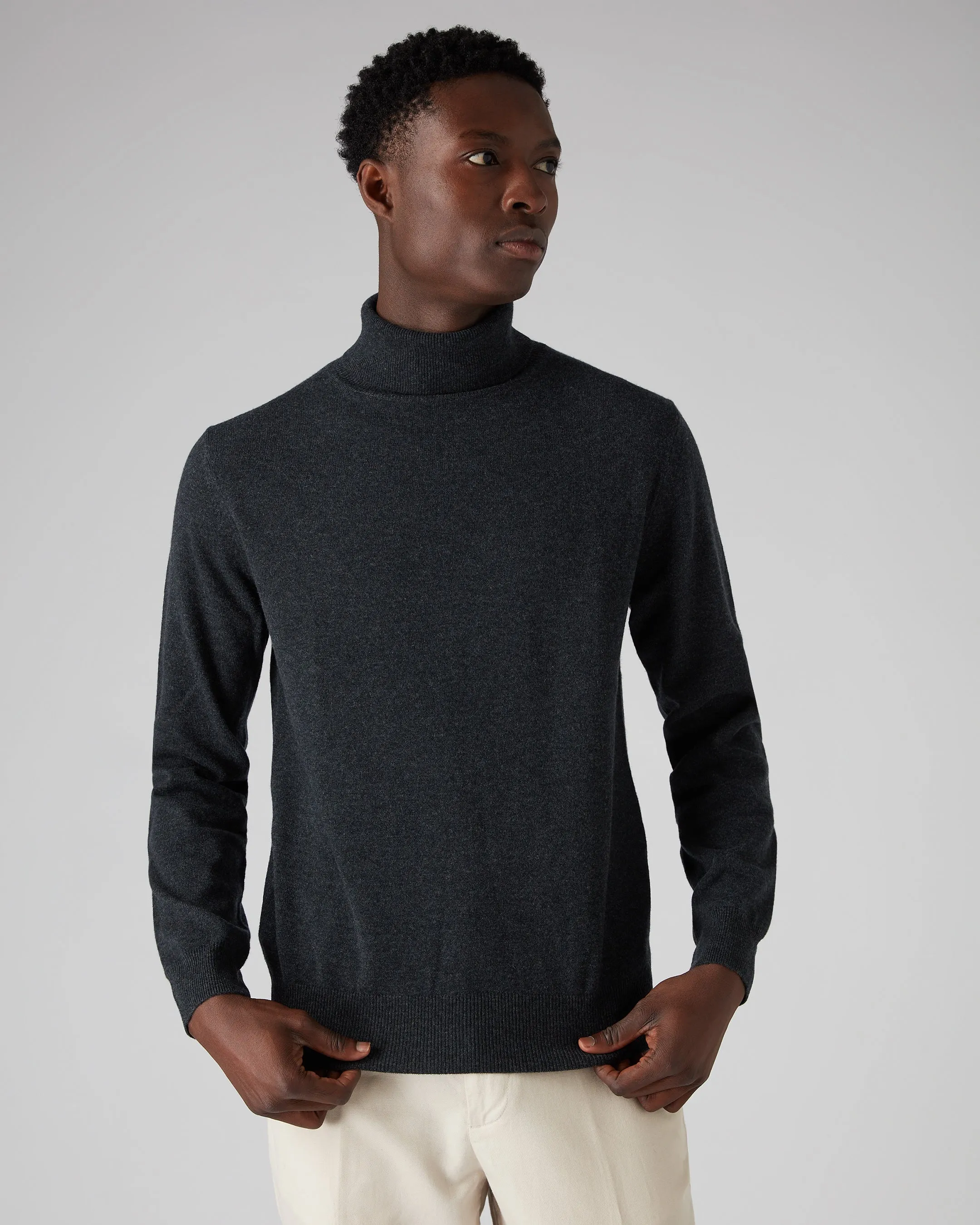 Men's Trafalgar Roll Neck Cashmere Jumper Dark Charcoal Grey