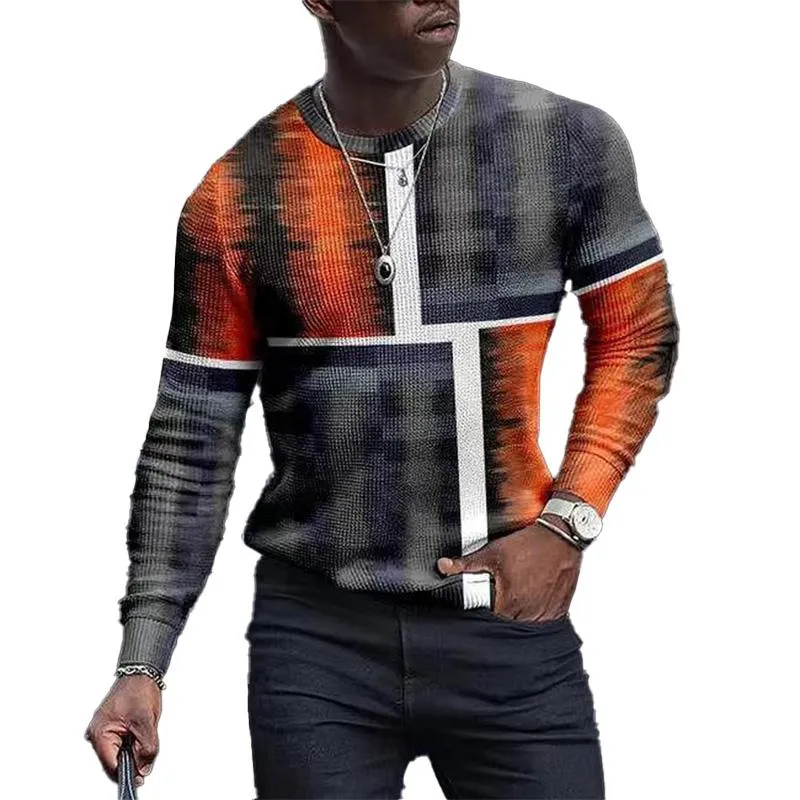 Men's Waffle Abstract Print Long Sleeve T-Shirt 24829071YM