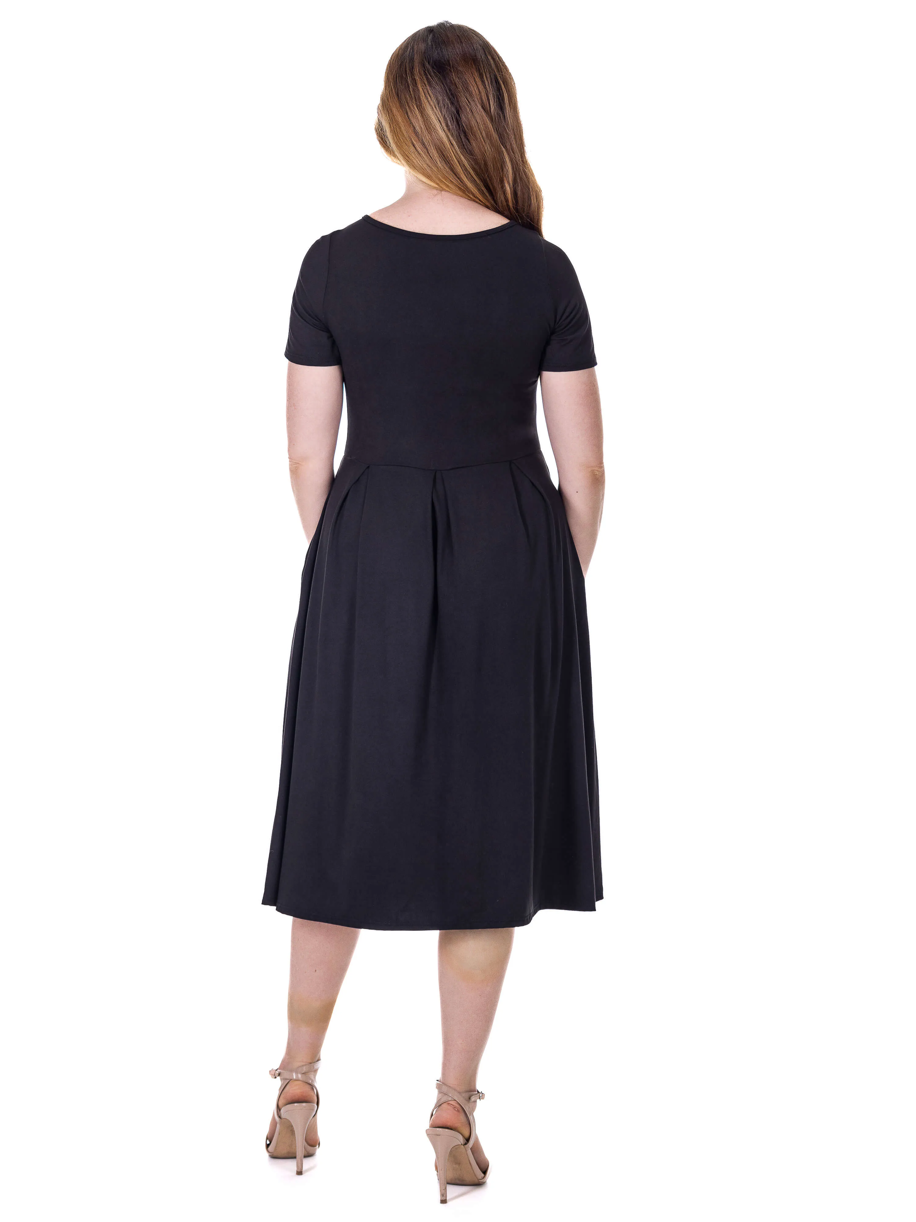 Midi Dress with Short Sleeves and Pocket Detail