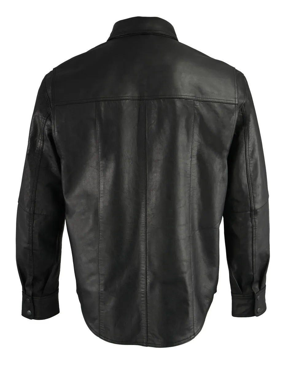 Milwaukee Leather LKM1601 Men's Black Lightweight Snap Front Casual Biker Leather Shirt